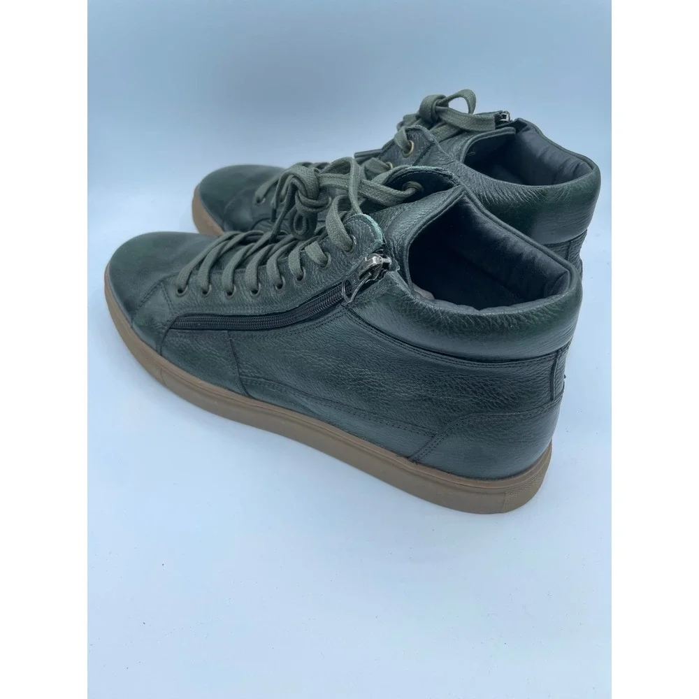 Studio Belvedere Baltazar Green Leather High Top Sneakers Side Zip‎ Mens 10 D